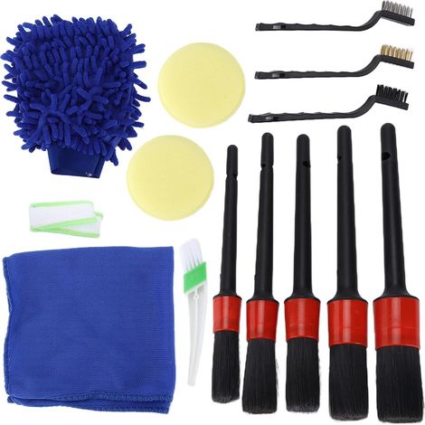 14 pièces/ensemble Kit de brosses de détail outil de nettoyage de gommage pour roues de climatiseur extérieur intérieur automobile (1/5)