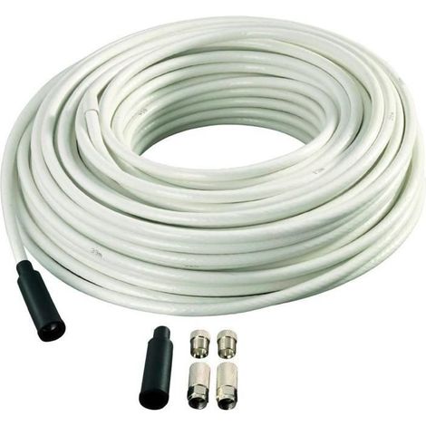 Kit Connexion Satellite - AXING - 40M - Câble satellite - Fiches F étanches - Blanc