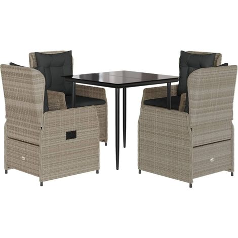 Maison Exclusive - Set Pranzo da Giardino 5pz con Cuscini Grigio Chiaro Polyrattan (1/5)