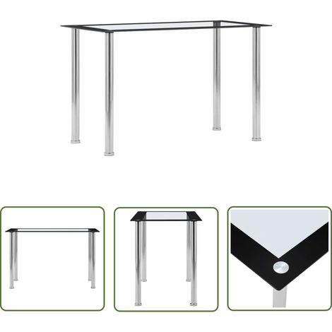 The Living Store Table à manger Noir et transparent 120x60x75 cm Verre trempé - Table À Manger - Table Moderne - Table Design - Table Noire - Table En Verre Trempé (1/5)