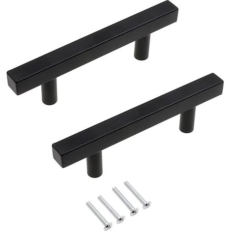 Lot de 2 poignées de placard de cuisine noires mates en acier inoxydable, style moderne et simple, 96 mm