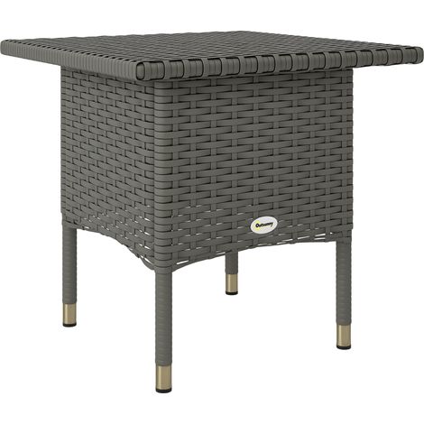 Outsunny Rattan Side Table, Outdoor Coffee Table with Plastic Board Under the Full Woven Table Top for Patio, Garden, Balcony, Grey (1/5)