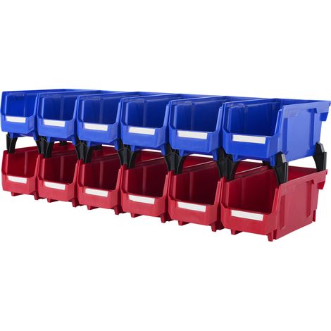 Mophorn 12er-Pack Kunststoff-Aufbewahrungsbehälter, 11" x 5" x 5" hängende stapelbare Organizer-Behälter, strapazierfähig für Schrank, Küche, Büro, Speisekammer, Blau/Rot