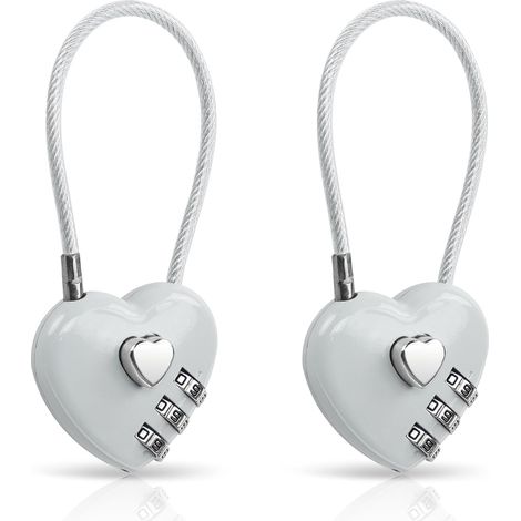 lot de 2 serrures combinées, cadenas en forme de cœur à 3 Chiffres pour casiers de gymnastique scolaire, casiers de sport, bagages, clôture, sac à dos, cadeau de Saint - Valentin (Gris) (1/5)
