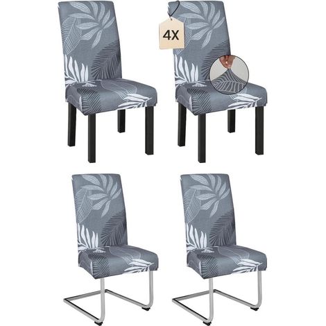 Lot de 4 housses de chaise motif feuilles tropicales, extensibles et lavables (1/5)