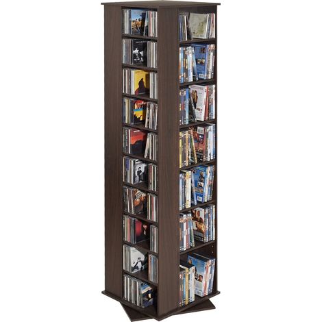 Bibliothèque Étagère Rotative à 360°, Meuble de Rangement Multimédia, 34 Compartiments, Tour de Rangement pour CD, DVD, Livres, Collections, Étagères Réglables pour Bureau Chambre Salon, Marron (1/5)