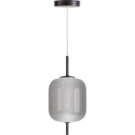 Suspension art déco en verre fumé et acier noir mat - Argent fumé et noir mat (1/3)