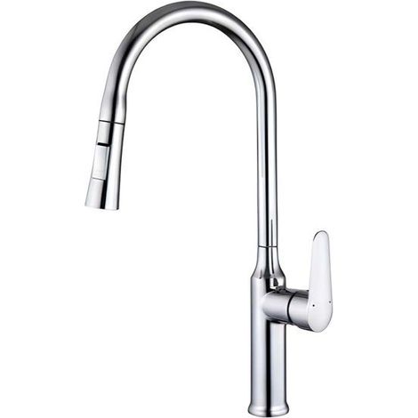 Robinet de cuisine - AVIZAR - Extensible à embout rétractable - Chromé - Bec orientable - Installation rapide (1/4)