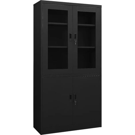 Armadio da ufficio con 3 ripiani regolabili archiviazione sicura 90 x 40 x 180 cm in acciaio nero 020046808