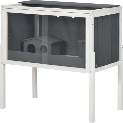Jaula de madera para hámsteres enanos, jaula para roedores, jaula para animales pequeños con 2 casetas y accesorios, jaula grande para ratones, 82 x 45 x 81 cm, gris