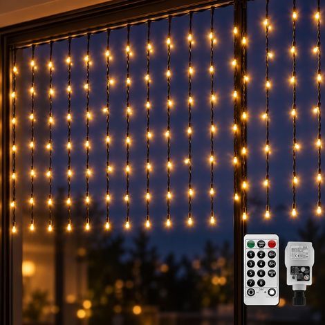 Guirlande lumineuse rideau d'extérieur 6 x 1 m Guirlande lumineuse à suspendre en cascade Fil vert étanche Connectable pour tonnelle, clôture, cour (1/5)