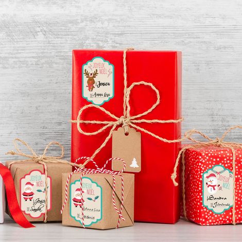 Sticker Noël 6 étiquettes pour cadeaux - Autocollants stickers adhésifs noël - décoration fêtes - 20x20cm (1/4)