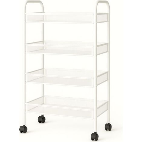Resserre Métallique Rectangulaire 4 Niveaux à Roulettes - Blanc - Desserte de Rangement - L 39 x P 23 x H 77 cm - Livraison gratuite (1/5)