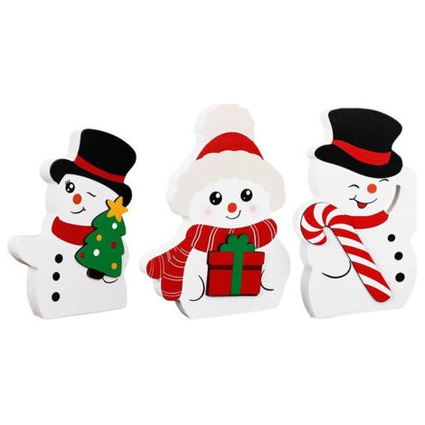 Décorations de Noël bonhomme de neige pour l'intérieur, ensemble de 3 plateaux décoratifs d'hiver avec bonhomme de neige, blocs de bois bonhomme de neige pour décorer une table de Noël, une fête, une (1/5)