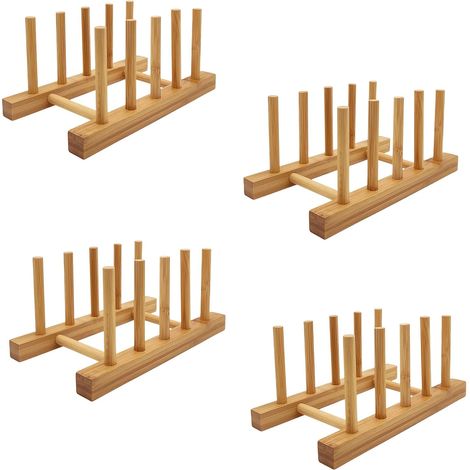 Lot de 4 Supports d'assiettes en Bambou, 4 Fentes, Organiseur Cuisine pour Planches et Couvercles (1/5)