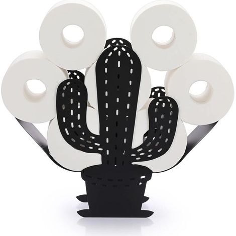 Support de Rouleau de Papier Toilette Porte-Papier en métal Stockage de Papier en Forme de Cactus pour Salle de Bain (Noir) (1/4)