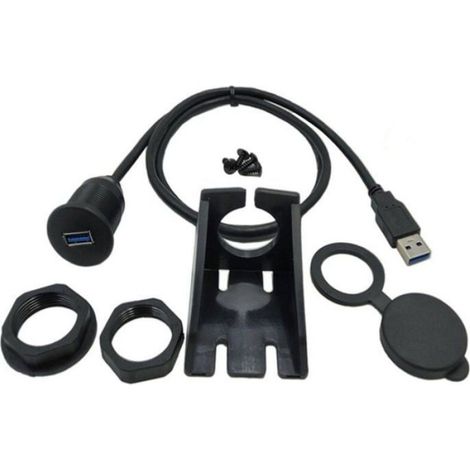 1 Rallonge USB 3.0 étanche, port unique, câble 1m, panneau montage, tableau bord voiture bateau moto (1/4)