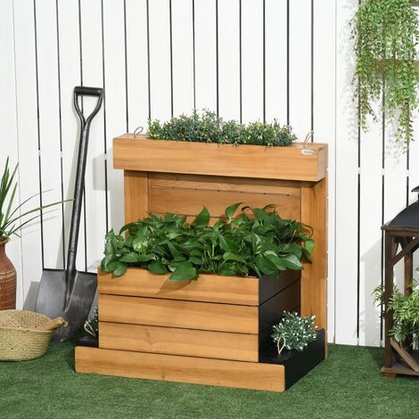 REDOM Huerto urbano elevado 79.5x49.5x80 cm 4 jardineras con sistema de riego, forro interior, madera de abeto marrón (1/5)