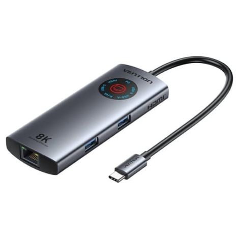 Docking USB Tipo-C Vention TQZHB/ RJ45/ 2xUSB/ 1xUSB Tipo-C/ 1xHDMI/ 1xUSB Tipo-C PD/ Gris
