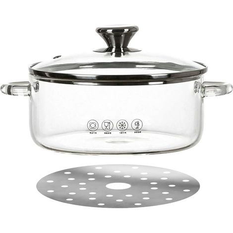 2.5L Glass Stock Pot with Lid - Induction Hob Indoor, Heat Resistant, Soups (1/5)