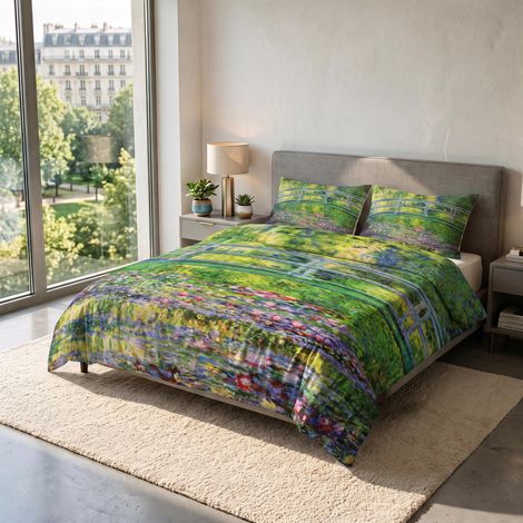 Parure Housse de Couette pour lit 2 Personnes 100% Coton, fabriquée en Italie, 250 × 200 cm avec Double Rabat 50 cm + 2 taies d'oreiller 50 × 80 cm avec Rabat Interne, Impression (1/5)