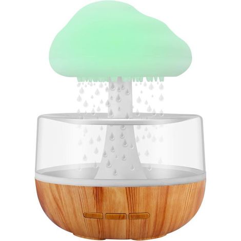Veilleuse fontaine zen diffuseur d'huiles essentielles micro-humidificateur avec nuage de pluie et son de gouttes d’eau(Blanc) (1/5)