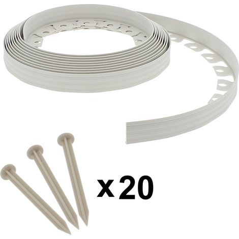 Gt Garden – Bordure de jardin flexible blanche 4 cm x 10 mètres – 20 piquets d'ancrage – Plastique résistant aux intempéries – Forme personnalisable (1/5)