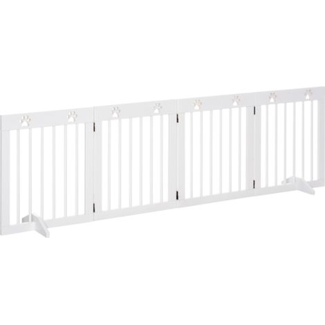 4-Panel Freestanding Wooden Pet Gate Safety Fence for Dogs, Folding Design, Support Feet, 204cm Long, 61cm Tall, White (1/5)