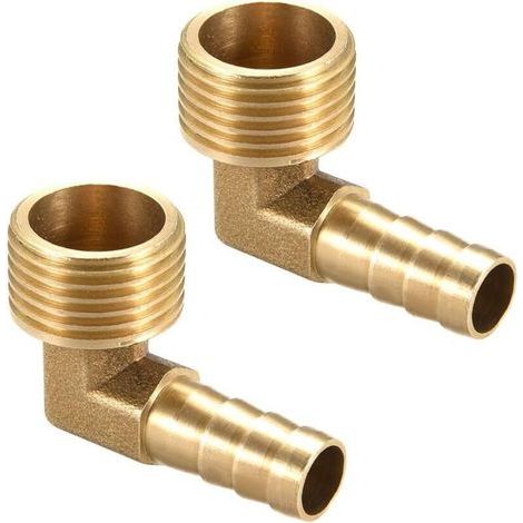 Brass Barbed Hose Fitting 90° Elbow 10mm Barbed x1/2" G Male Hose 2Pcs (1/5)