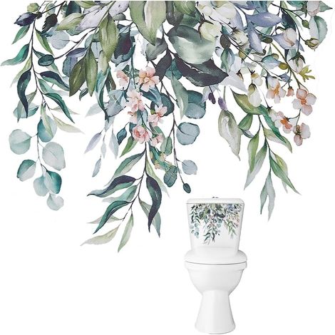2 feuilles autocollants floraux pour abattant WC, motifs plantes/fleurs, étanches/amovibles