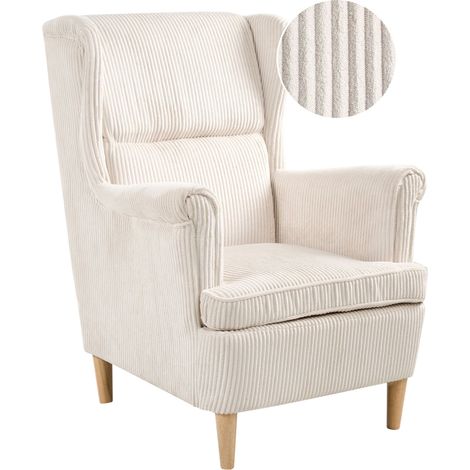 Wingback Chair Light Beige Corduroy Upholstery High Back Wood Legs Traditional Retro Living Room ABSON
