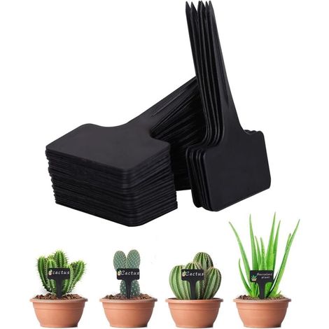 [NEVER USED] 100 Pack Plant Labels, Waterproof Garden Labels, T-Shaped Plastic Plant Labels, Seedling Labels, Plant Labels for Flowers, Vegetables, Seed Garden, 6 x 10 cm (Black) (1/4)