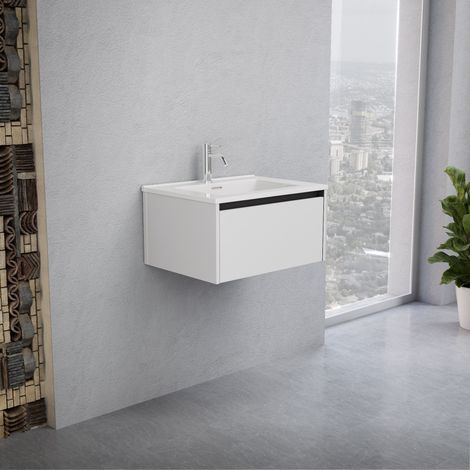 Inda - Mobile bagno 60 cm Bianco opaco con 1 cassetto e lavabo in (1/5)
