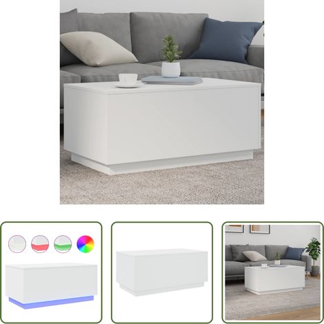LED Beleuchtung -  Couchtisch mit LED-Leuchten Weiß 90x50x40 cm (1/5)