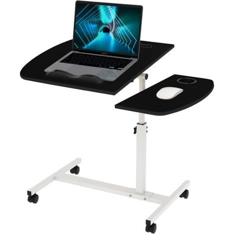 Table PC Portable Réglable avec Porte-Gobelet & Fente - Plateau Bois & Structure Métallique à Roulettes (60x40x61-91cm), Bureau Ambulant Multifonction pour Canapé/Chambre/Bureau - Design Épuré & Gain  (1/5)