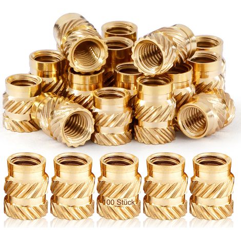 Insert fileté M3, lot de 100 inserts moletés en laiton, M3 x 5 x 4 mm, pour composants d'impression 3D et pièces en plastique. (1/5)