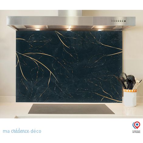 Fond de hotte : Feuilles dorées - Verre trempé - 90 cm - 60 cm (1/5)