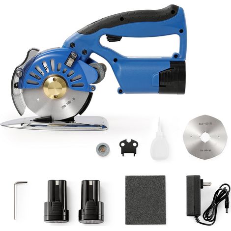 Ciseau Couture Électrique sans Fil 150 W Coupe-Tissu Rotatif Électrique Épaisseur de Coupe 27 mm Coupeuse Électrique Lame 100 mm 5 Vitesses Réglables Auto-Affûtage pour Coupe Textiles Cotons (1/5)