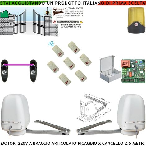 Motori Cancello Elettrico 220 V Braccio Articolato Ricambio Cancello Automatico 5 MT 2 Ante Battenti da 0,5 Fino a 2,5 Metri Centrale 7 Radiocomandi Fotocellule (1/4)