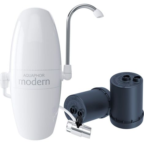 AQUAPHOR Moderno Tavolo con Tecnologia brevettata Aqualen. Filtra Metalli Pesanti, pesticidi e Sostanze inquinanti Come Il Cloro e Riduce la durezza dell'Acqua, Bianco, 1 (1/4)