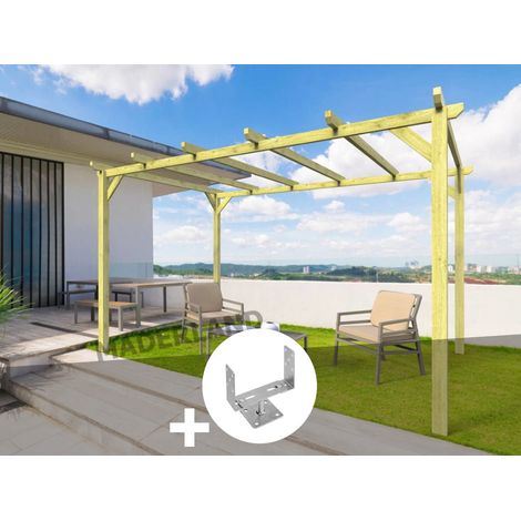 Pergola massive en bois Tours 420 x 420 cm + 4 supports surélevés - Maderland
