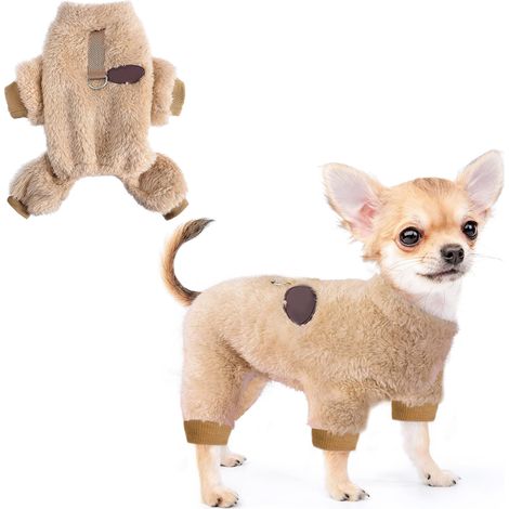 Pyjama pour petit chien, pull d'hiver avec anneau de laisse, vêtement chaud en polaire pour chiot, tenue rose mignonne (marron)