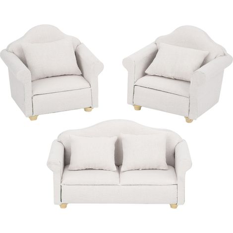 3 Pièces Coussin Plaid Miniature 1:12 pour Maison de Poupée, Meuble Accessoire Salon Blanc