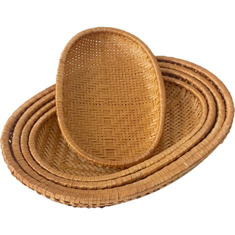 Cesta ovalada de bambú ahumado, colador de bambú tejido, cesta de almacenamiento de bambú, recogedor redondo, cesta vaporera, cesta de frutas (juego de cinco piezas de bambú ovalado ahumado). (1/5)