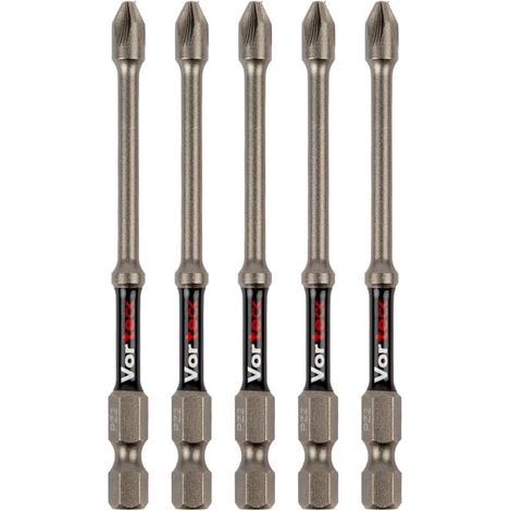 Embouts de Vissage à Impact PZ2, 90 mm, Pozidriv pour Visseuse à Chocs, Queue 1/4 pouce Hex Quick Lock, Pointe Magnétique, Zone de Torsion, Longue Portée, Lot de 5 T4470 PZ2L09D5 (1/5)