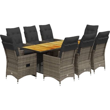 vidaXL Set da Pranzo da Giardino 9 pz con Cuscini in Polyrattan Grigio (1/5)