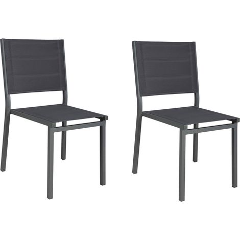 Lot de 2 chaises d'extérieur en textilène matelassé et aluminium gris