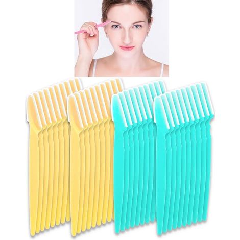 Juego de 40 cuchillas de afeitar de acero inoxidable para dermoabrasión de cejas y perfilado facial (azul/amarillo) (1/5)
