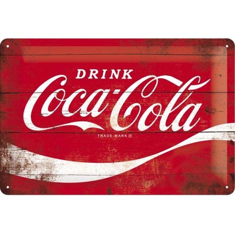 Plaque décorative en métal en relief 30 x 20 cm Coca Cola Logo Rouge