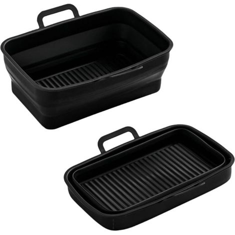 Lot de 2 paniers pliables en silicone pour friteuse à air comprimé rectangulaire avec canaux d'huile pour DZ201410 - Passe au lave-vaisselle (noir)